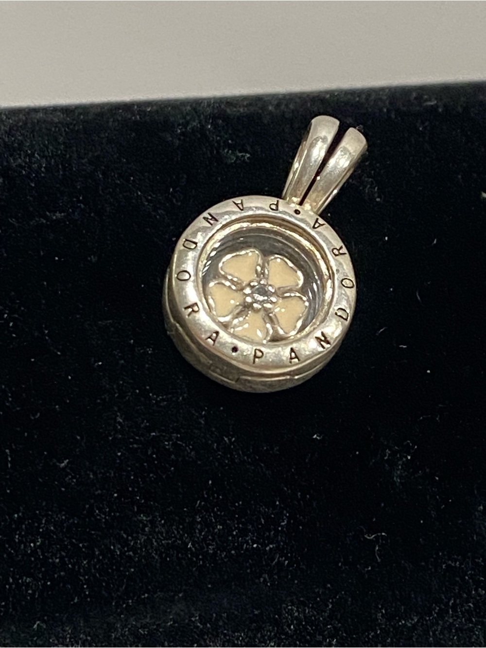 Pandora Silver Pendant with Cream Flower Enamel